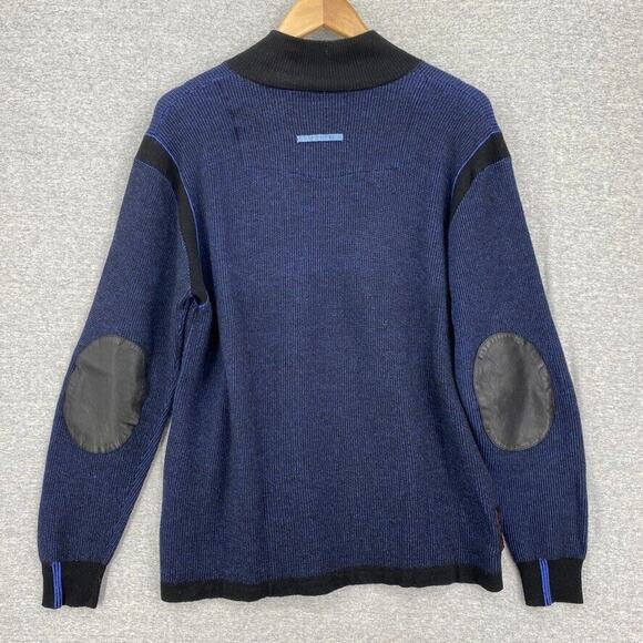 Robert Graham Sweater Mens Extra Large Blue Black Trim Wool 1/4 Zip Pullover - Picture 4 of 16